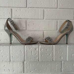 Betsey Johnson Sb-Gina Crystal Embellished Heels, Silver, Size 8